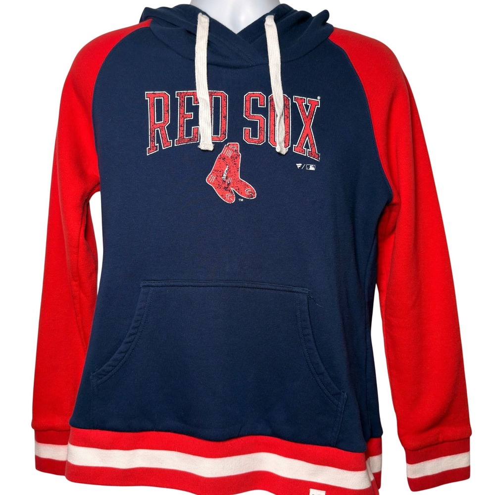 Fanatics Boston Red Sox MLB Hoodie Navy Red Raglan Pullover Sweatshirt Large